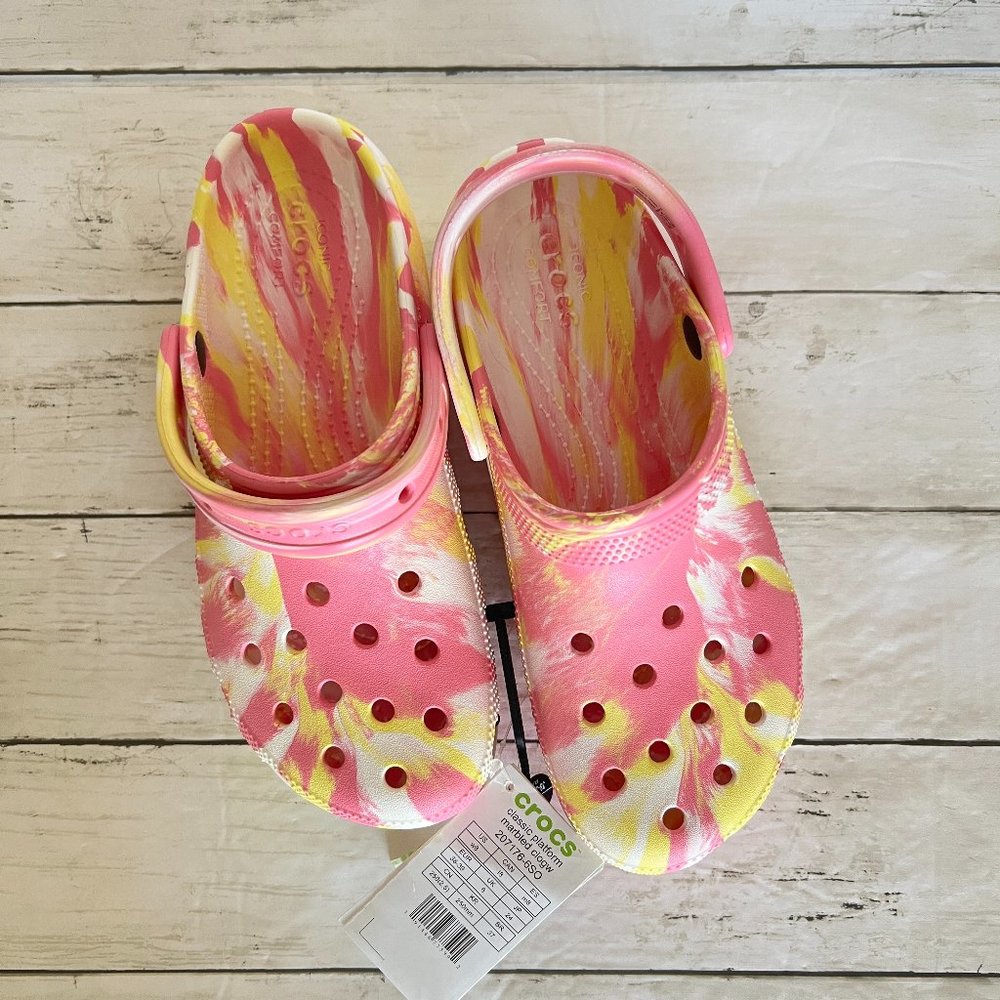 Crocs Classic Platform Marbled Clog Women's Size W8 Pink Lemonade NEW 207176-6SO
